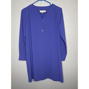 Loft Lavender Blue Button 3/4 Front Crew Neck Tunic Shirt Top Small